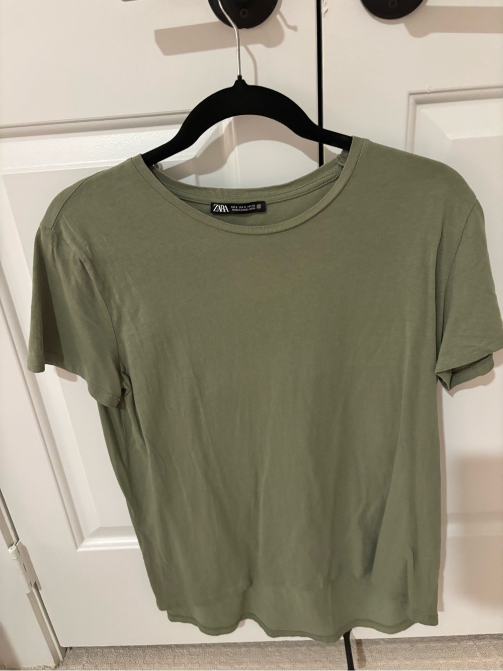 ZARA Olive Green Short Sleeve Crew Neck Top